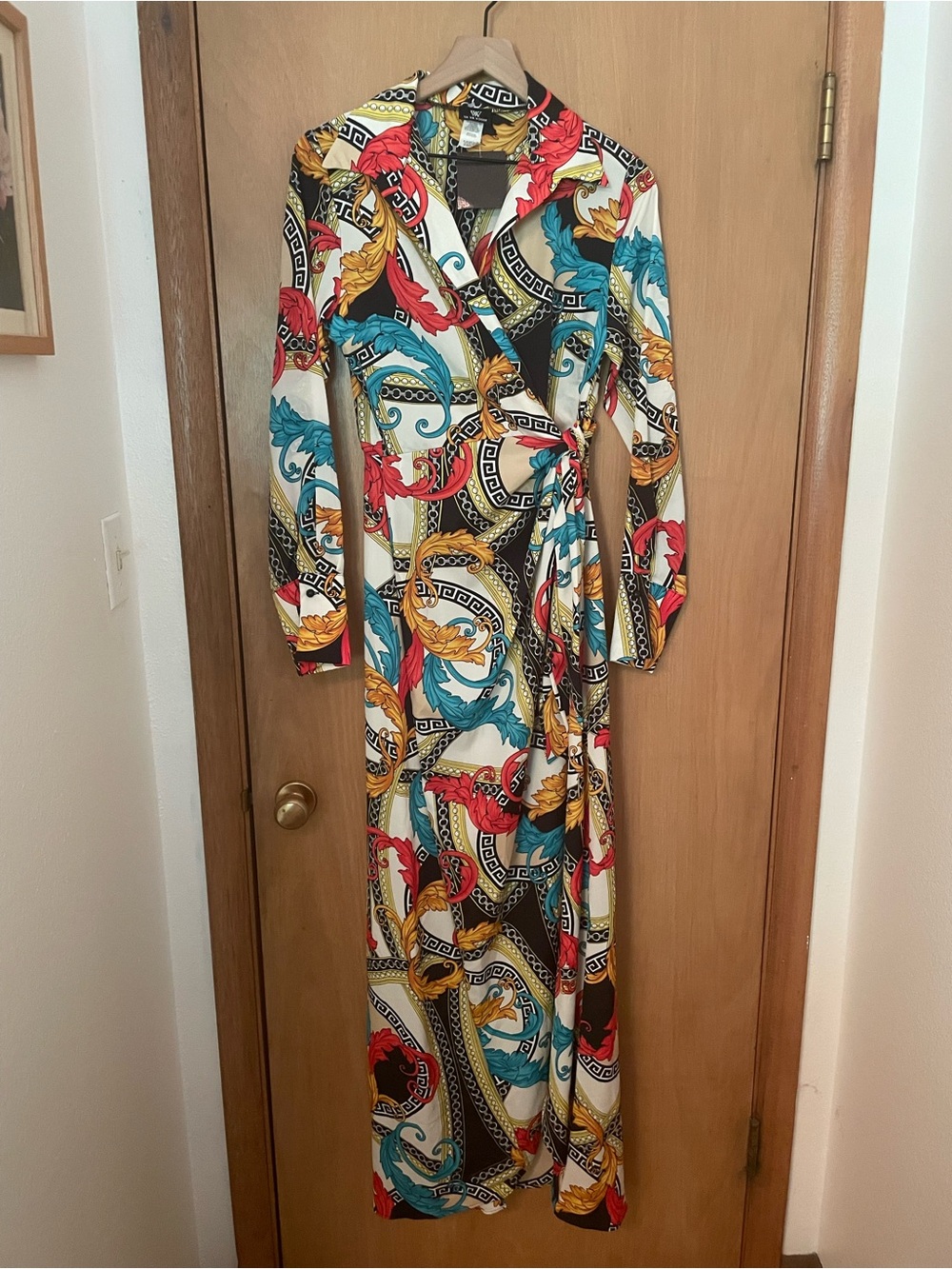 Vtg Va Va Voom Versace Inspired Flower & Chain Wrap Dress Size M